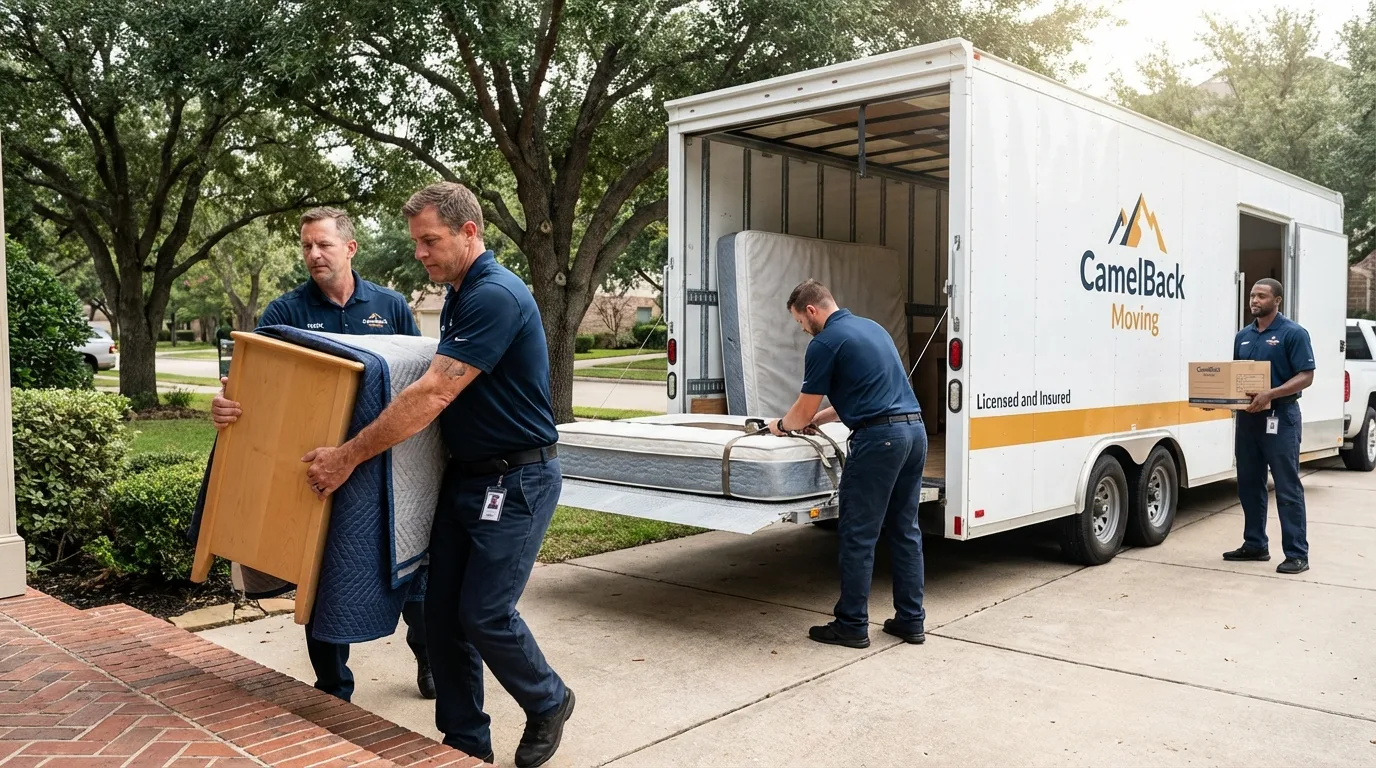 Crew loading residential truck for cross-state move from Tawas City, MI