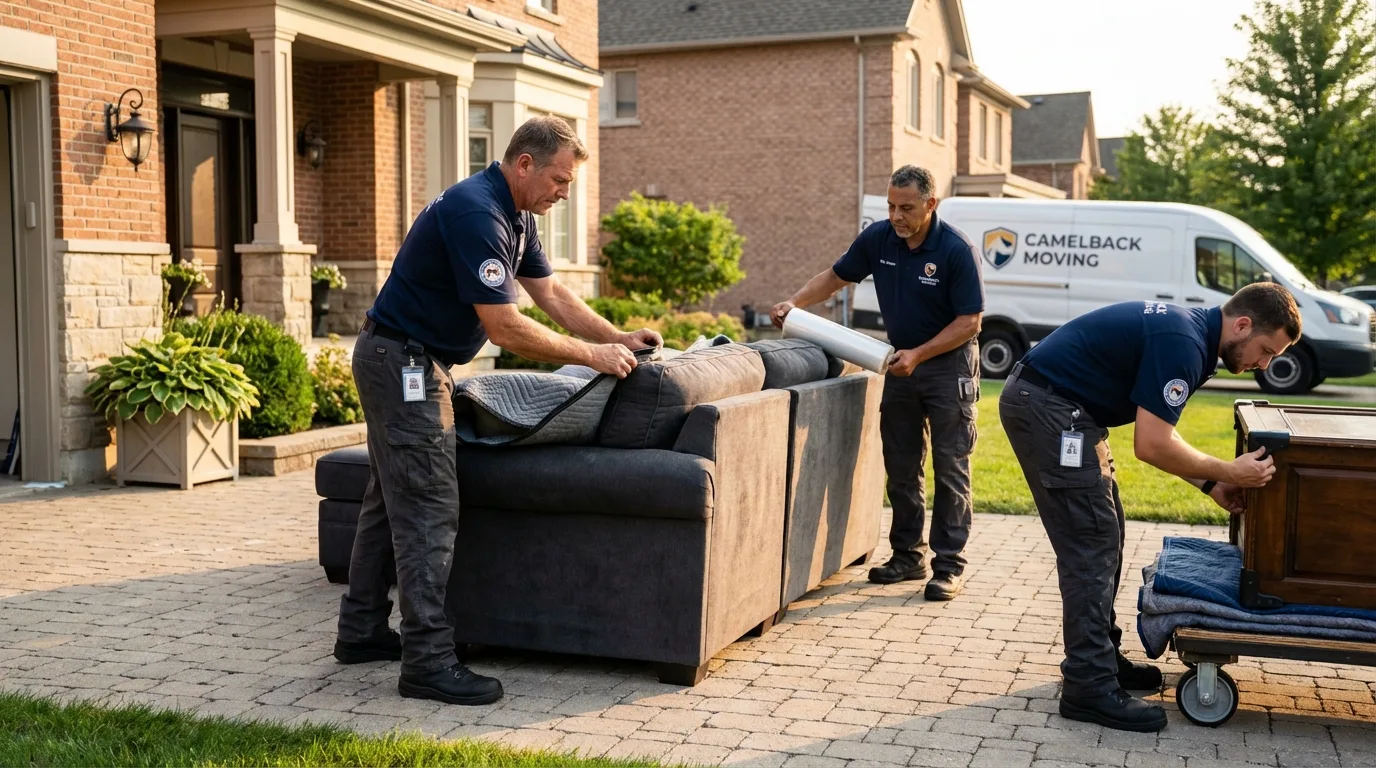 Large estate moving crew wrapping furniture in Tawas City, MI