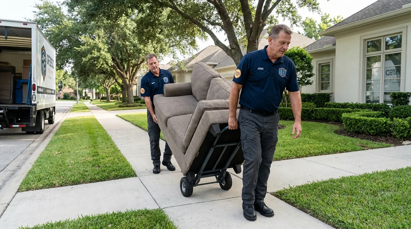 Local residential moving crew loading furniture in Tawas City, MI
